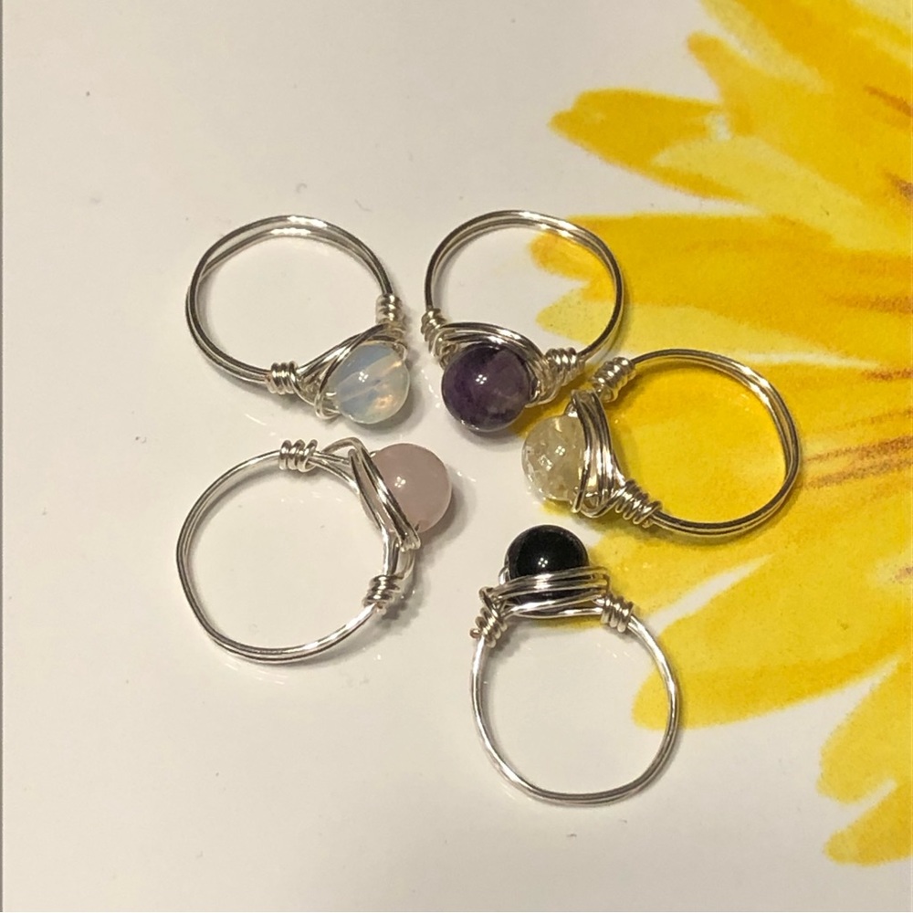 Wire wrapped rings, gemstone ring stackable ring